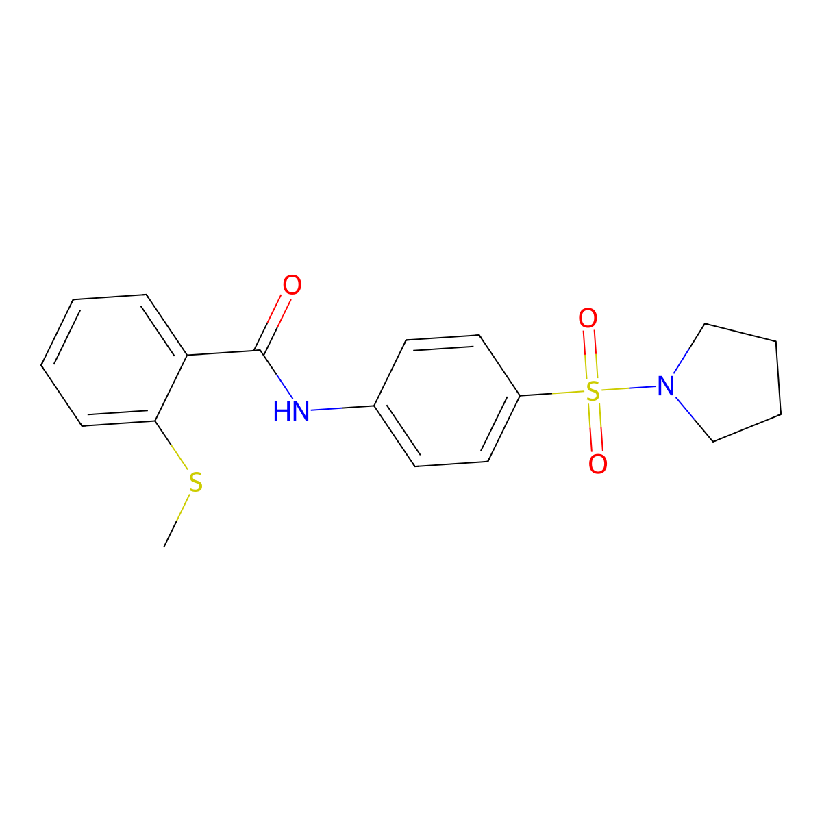 2-Methylsulfanyl-N-[4-(pyrrolidine-1-sulfonyl)-phenyl]-benzamide molecular structure, CAS 447409-30-5
