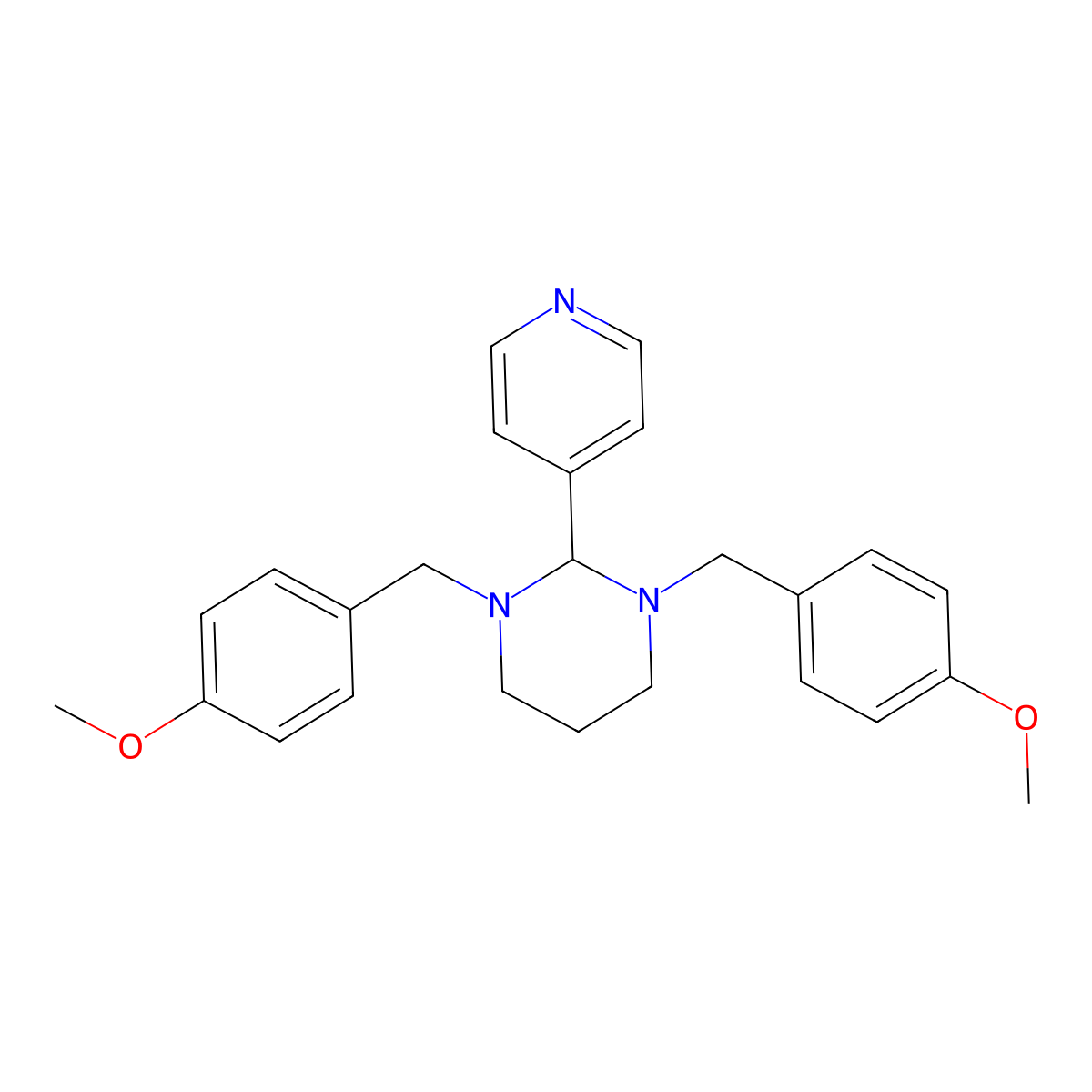 1,3-Bis[(4-methoxyphenyl)methyl]-2-pyridin-4-yl-1,3-diazinane molecular structure, CAS 447410-14-2