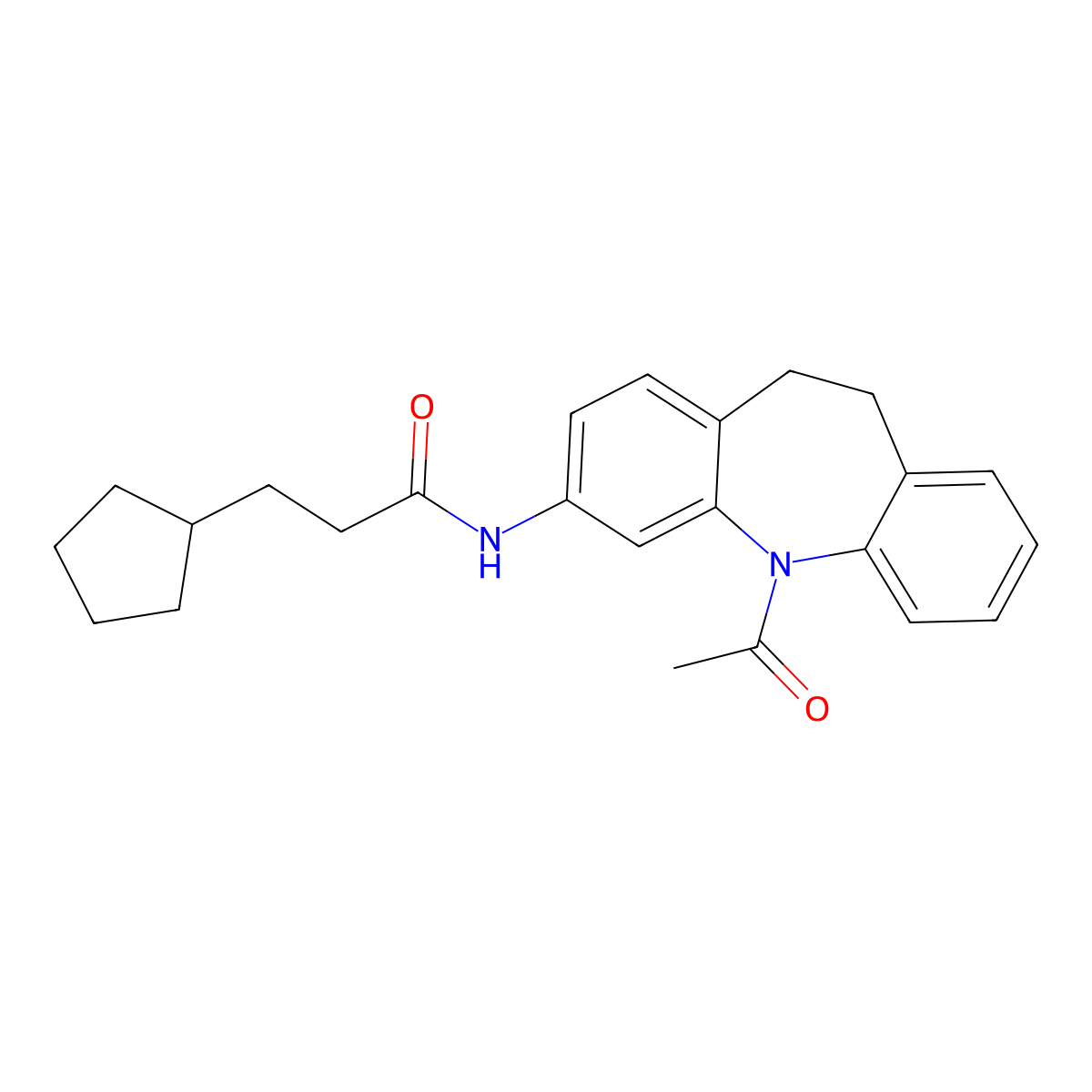 N-(11-acetyl-5,6-dihydrobenzo[b][1]benzazepin-2-yl)-3-cyclopentylpropanamide molecular structure, CAS 447410-15-3