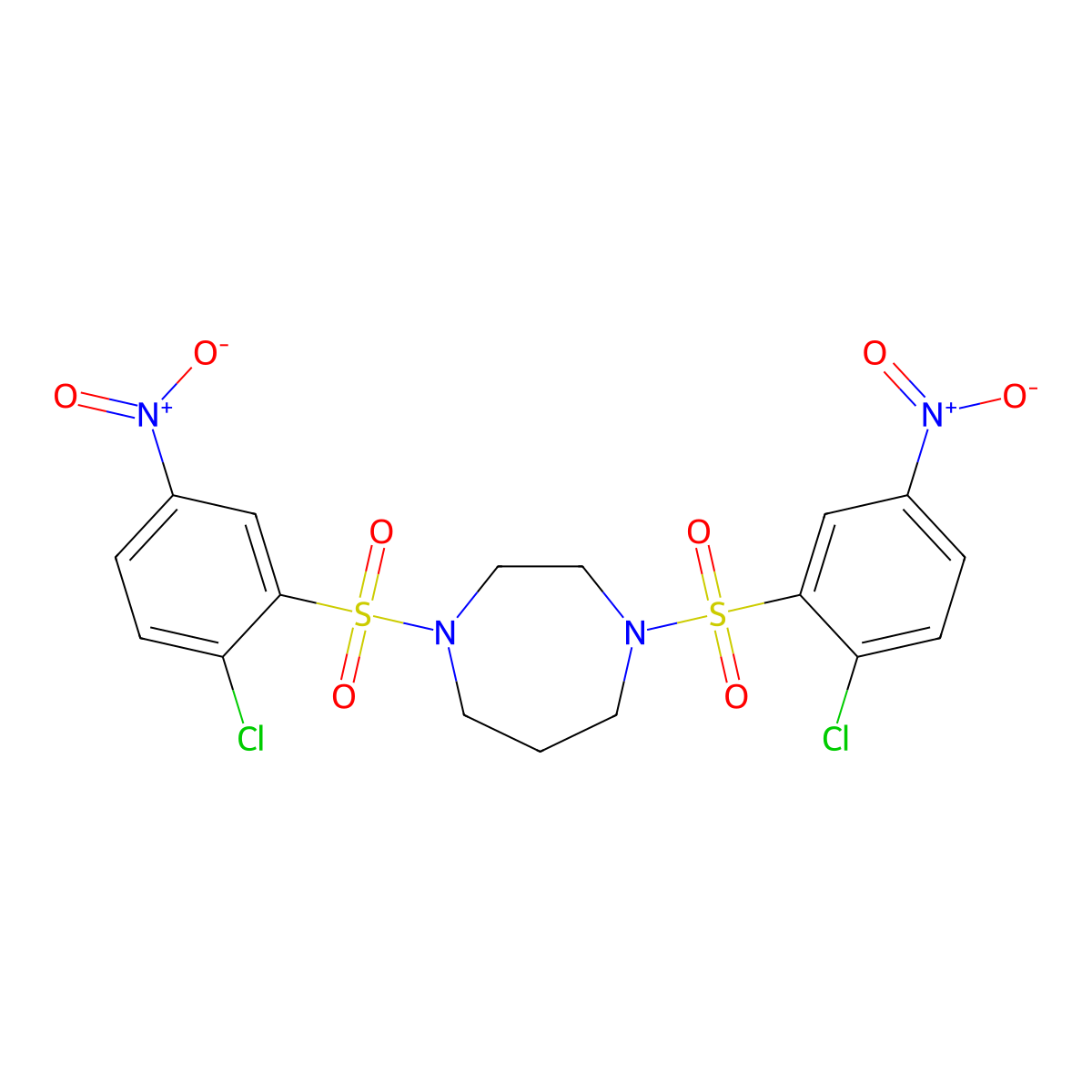 1,4-Bis(2-chloro-5-nitrobenzenesulfonyl)-1,4-diazepane molecular structure, CAS 447410-60-8