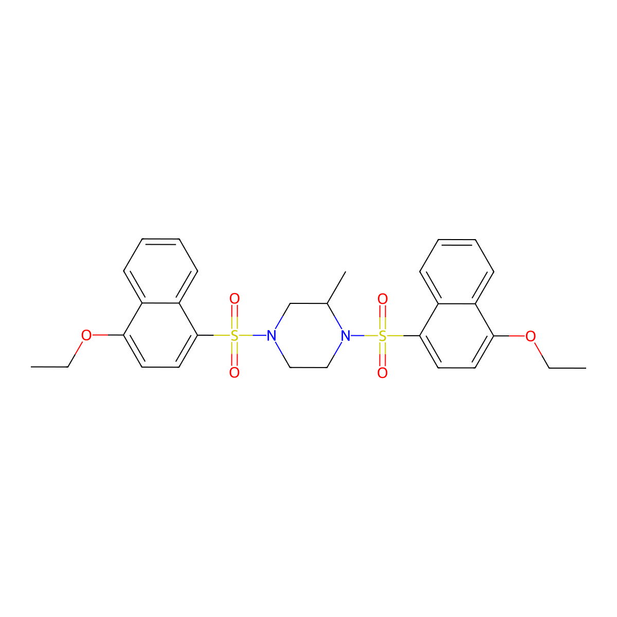 1,4-Bis[(4-ethoxynaphthalen-1-yl)sulfonyl]-2-methylpiperazine molecular structure, CAS 447410-69-7