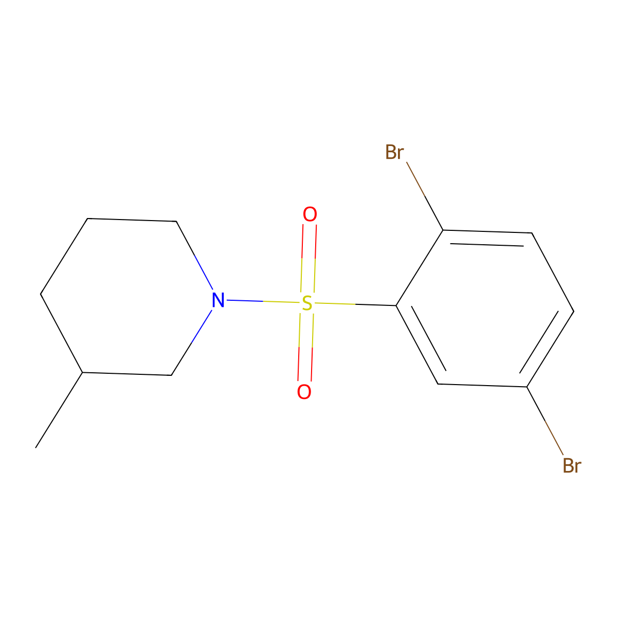 1-(2,5-Dibromophenyl)sulfonyl-3-methylpiperidine molecular structure, CAS 447410-85-7