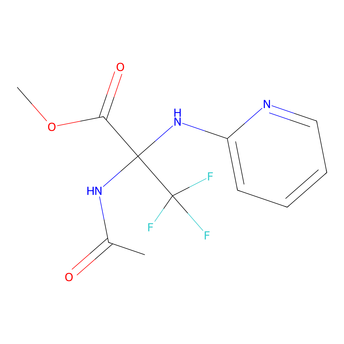 Methyl 2-acetamido-3,3,3-trifluoro-2-(pyridin-2-ylamino)propanoate molecular structure, CAS 447410-99-3