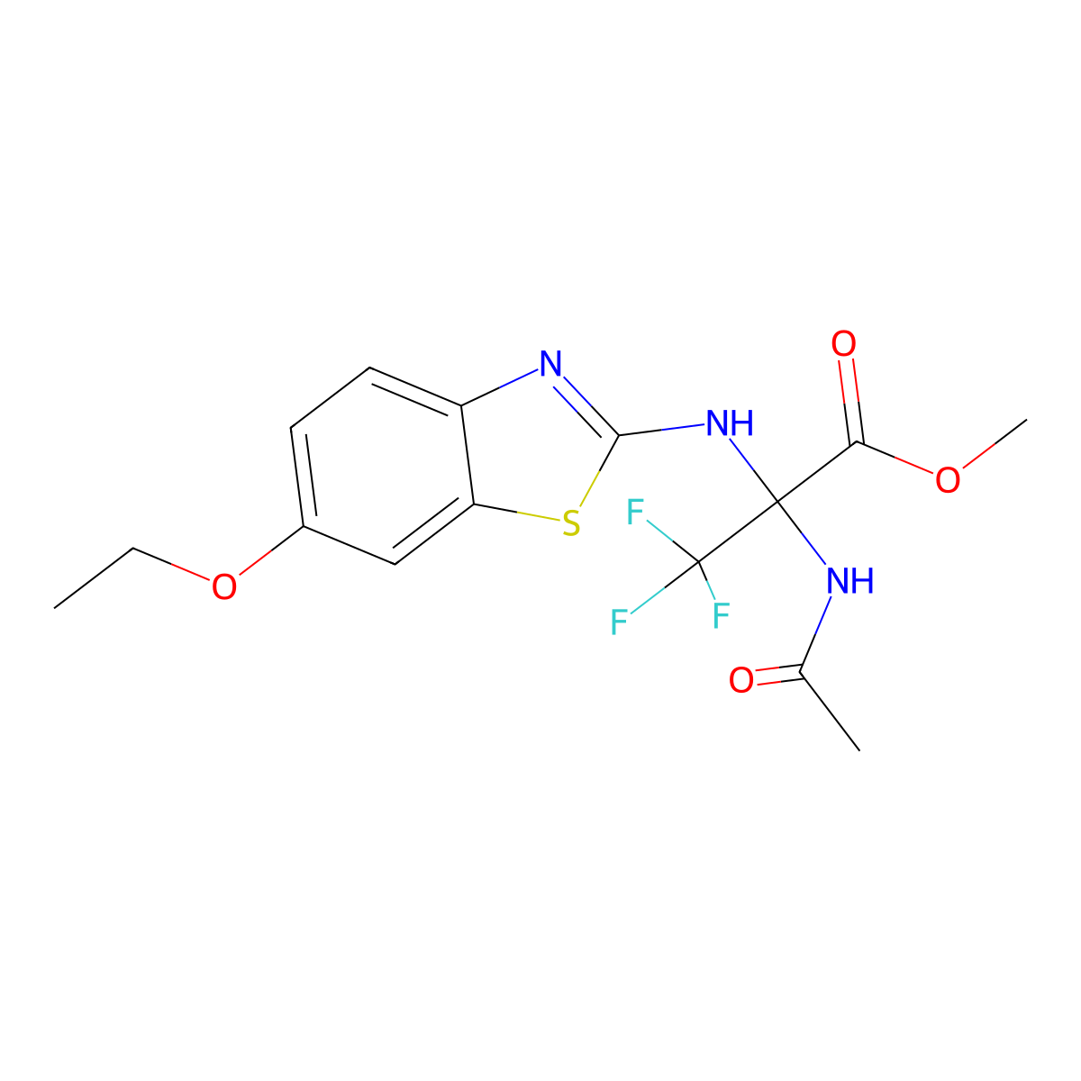 Methyl 2-acetamido-2-[(6-ethoxy-1,3-benzothiazol-2-yl)amino]-3,3,3-trifluoropropanoate molecular structure, CAS 447411-05-4