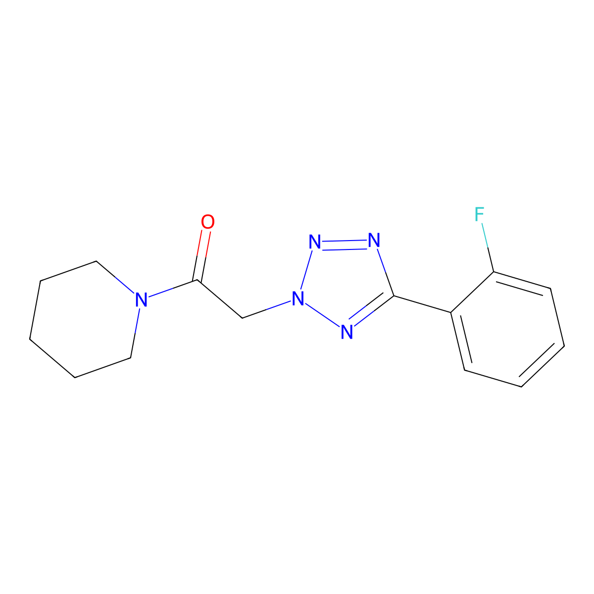 2-[5-(2-Fluoro-phenyl)-tetrazol-2-yl]-1-piperidin-1-yl-ethanone molecular structure, CAS 447411-95-2