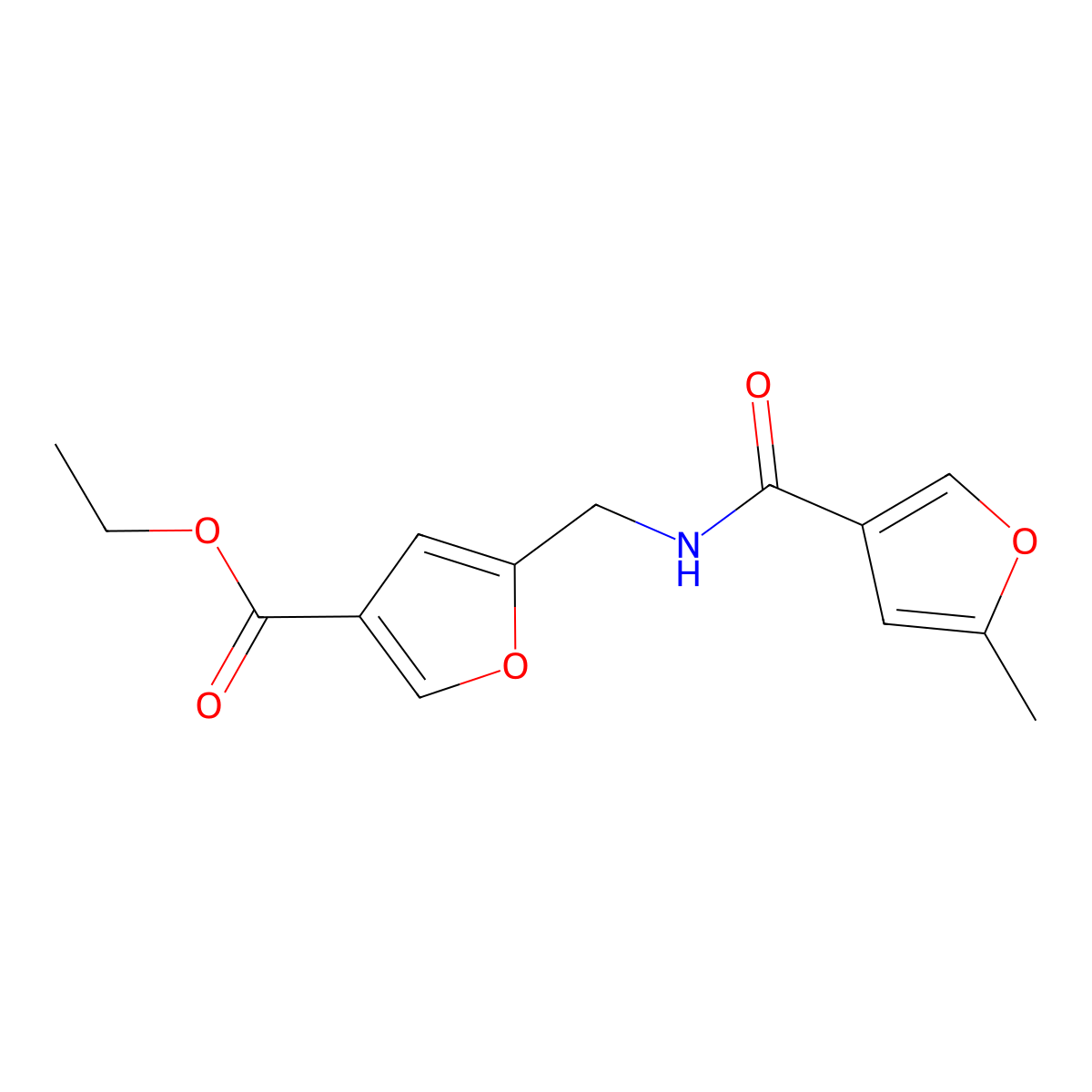 5-[[(5-Methyl-furan-3-carbonyl)-amino]-methyl]-furan-3-carboxylic acid, ethyl ester molecular structure, CAS 447413-28-7