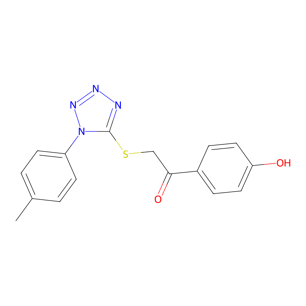 1-(4-Hydroxy-phenyl)-2-(1-p-tolyl-1H-tetrazol-5-ylsulfanyl)-ethanone molecular structure, CAS 447414-70-2