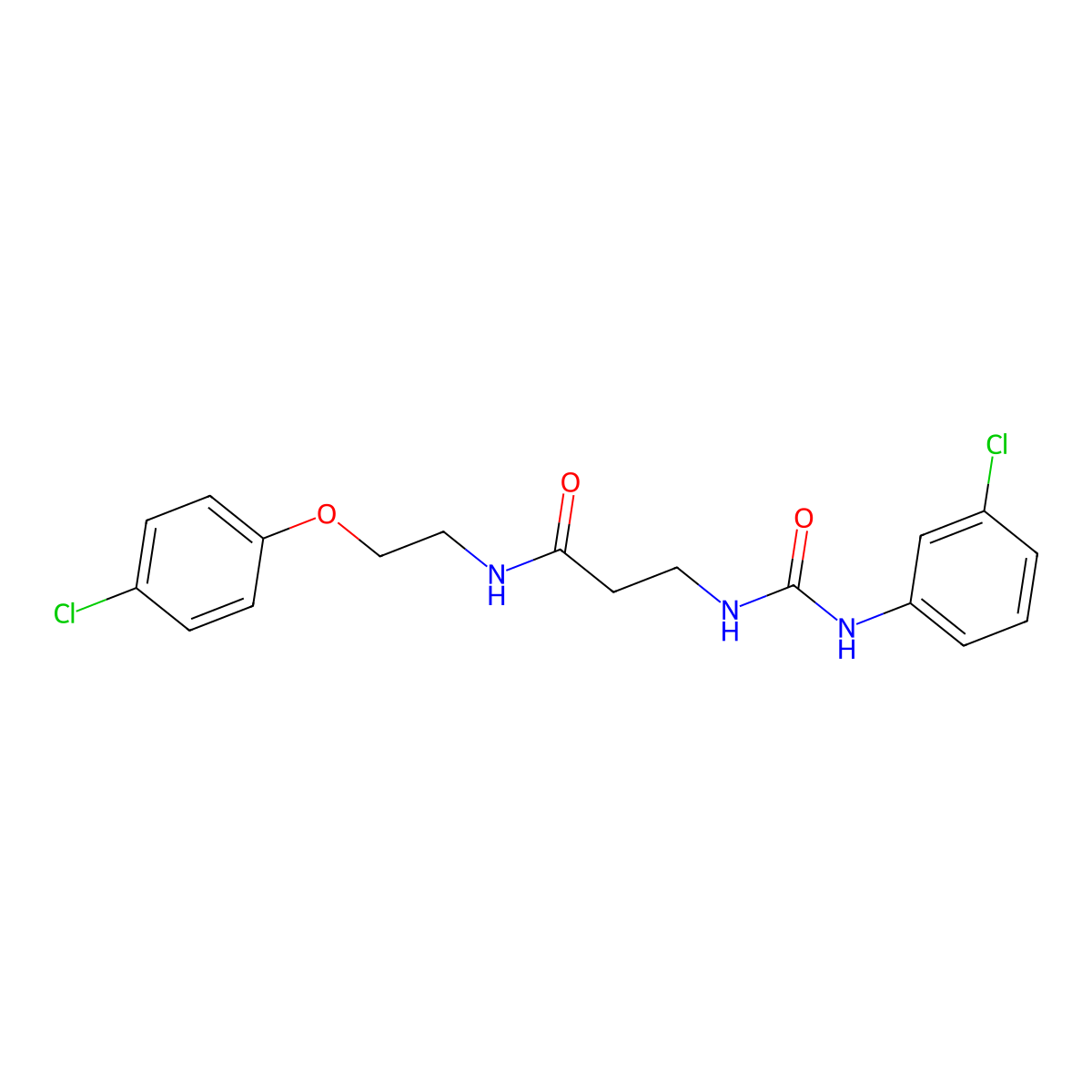 N-[2-(4-chlorophenoxy)ethyl]-3-[(3-chlorophenyl)carbamoylamino]propanamide molecular structure, CAS 447414-85-9