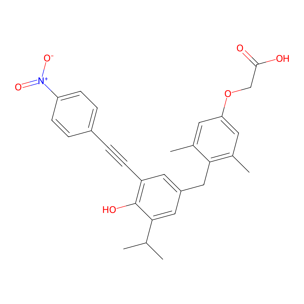 (4-(4-Hydroxy-3-isopropyl-5-(4-nitrophenylethynyl)benzyl)-3,5-dimethylphenoxy)acetic acid molecular structure, CAS 447415-26-1