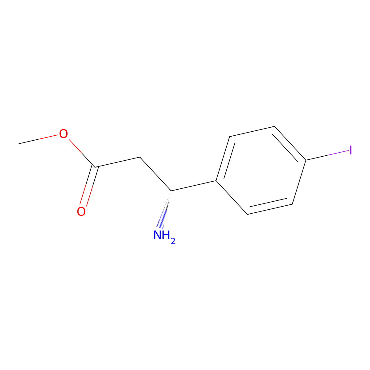methyl (3R)-3-amino-3-(4-iodophenyl)propanoate molecular structure, CAS 447416-64-0
