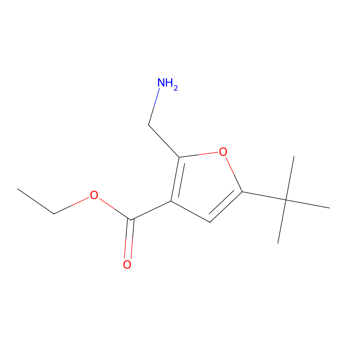 Ethyl 2-(aminomethyl)-5-(tert-butyl)furan-3-carboxylate molecular structure, CAS 447428-78-6