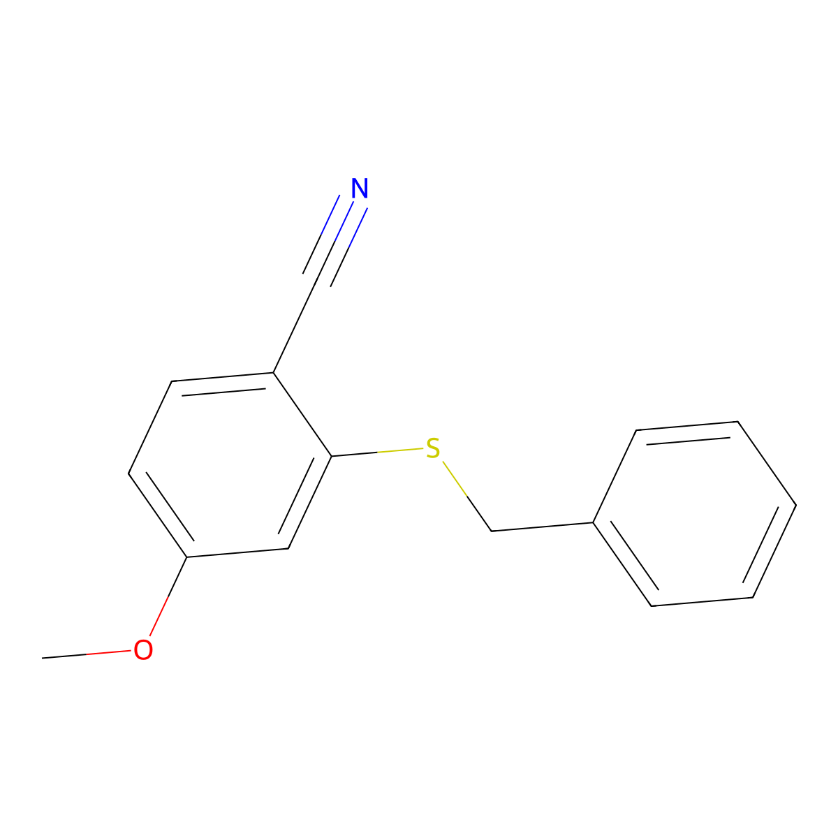 Benzonitrile, 2-benzylthio-4-methoxy- molecular structure, CAS 447431-32-5