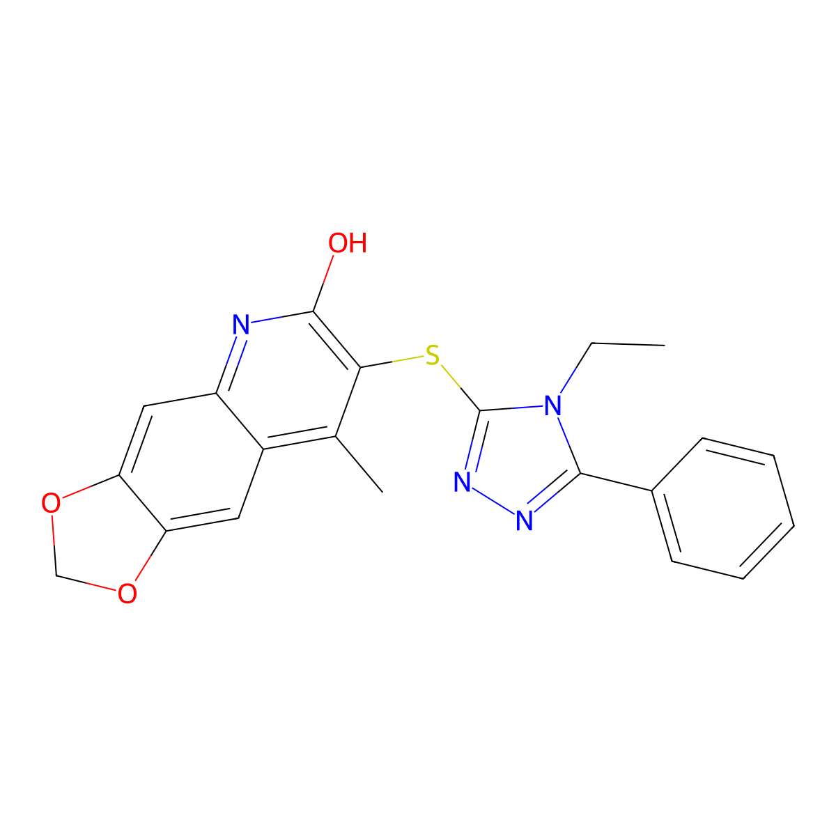 7-[(4-ethyl-5-phenyl-4H-1,2,4-triazol-3-yl)thio]-8-methyl[1,3]dioxolo[4,5-g]quinolin-6(5H)-one molecular structure, CAS 447431-83-6