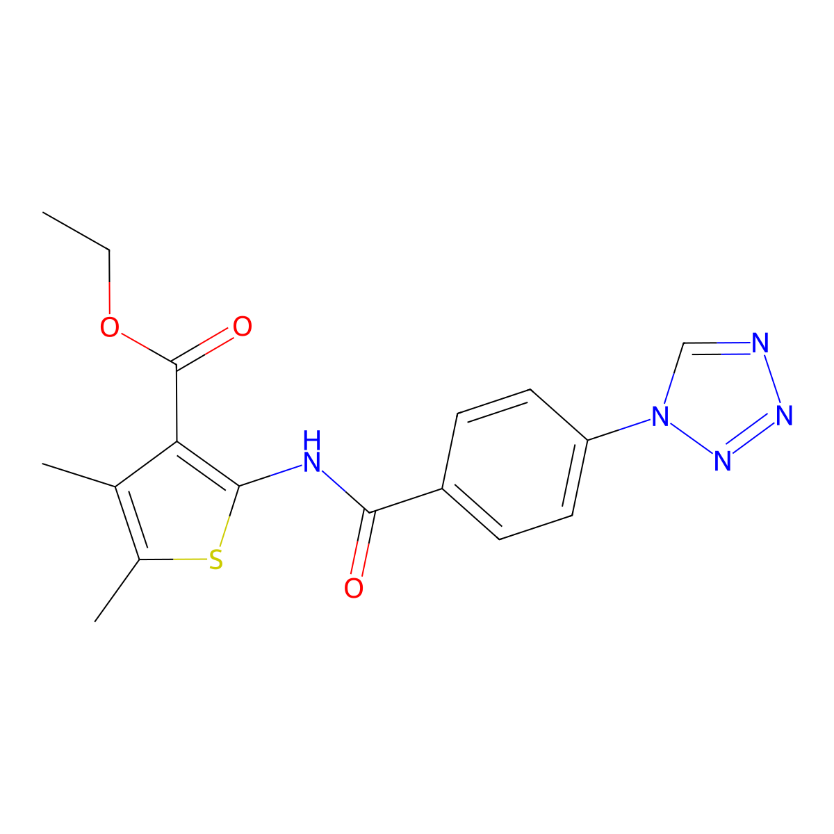 4,5-Dimethyl-2-(4-tetrazol-1-yl-benzoylamino)-thiophene-3-carboxylic acid ethyl ester molecular structure, CAS 447433-52-5