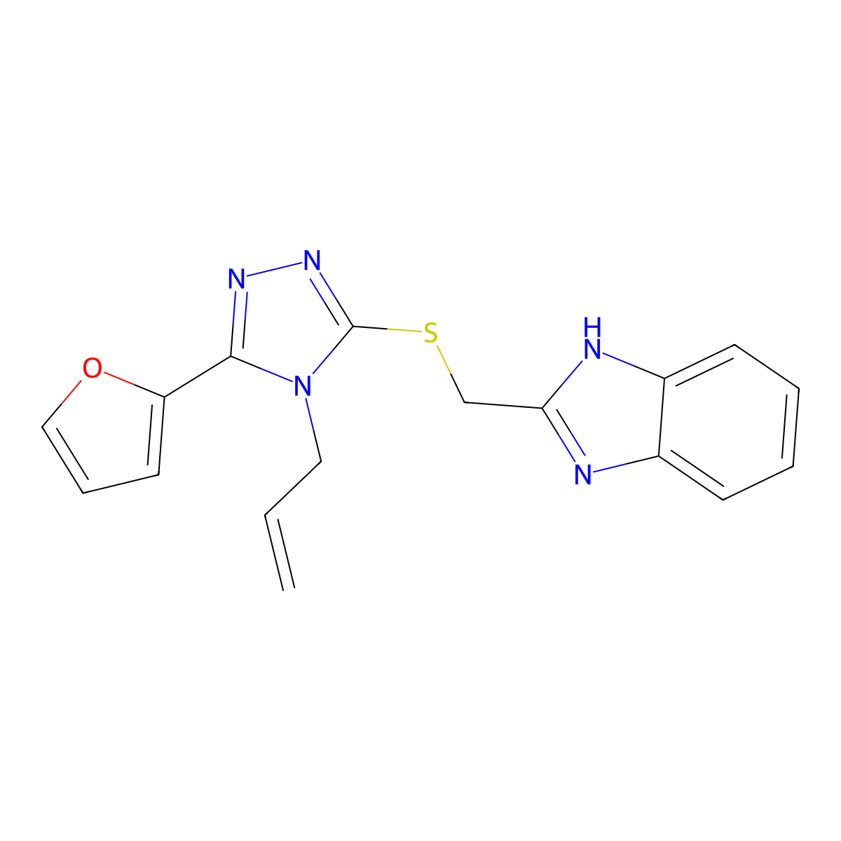 2-({[4-allyl-5-(2-furyl)-4H-1,2,4-triazol-3-yl]sulfanyl}methyl)-1H-1,3-benzimidazole molecular structure, CAS 447433-65-0