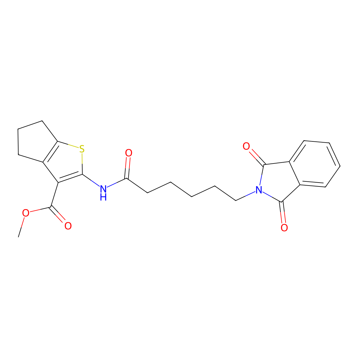 methyl 2-{[6-(1,3-dioxo-1,3-dihydro-2H-isoindol-2-yl)hexanoyl]amino}-5,6-dihydro-4H-cyclopenta[b]thiophene-3-carboxylate molecular structure, CAS 447444-71-5