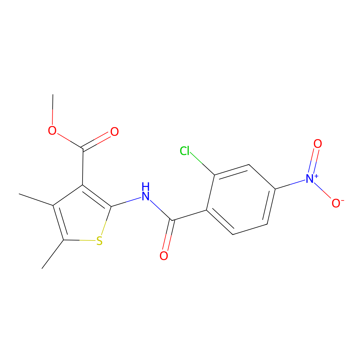 Methyl 2-[(2-chloro-4-nitrobenzoyl)amino]-4,5-dimethylthiophene-3-carboxylate molecular structure, CAS 447449-20-9