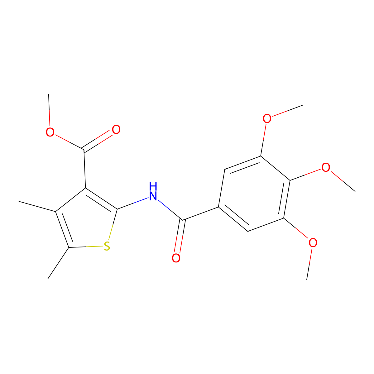Methyl 4,5-dimethyl-2-[(3,4,5-trimethoxybenzoyl)amino]thiophene-3-carboxylate molecular structure, CAS 447449-24-3