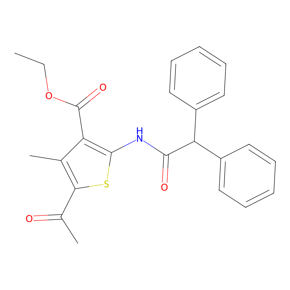 Ethyl 5-acetyl-2-[(diphenylacetyl)amino]-4-methylthiophene-3-carboxylate molecular structure, CAS 447449-90-3
