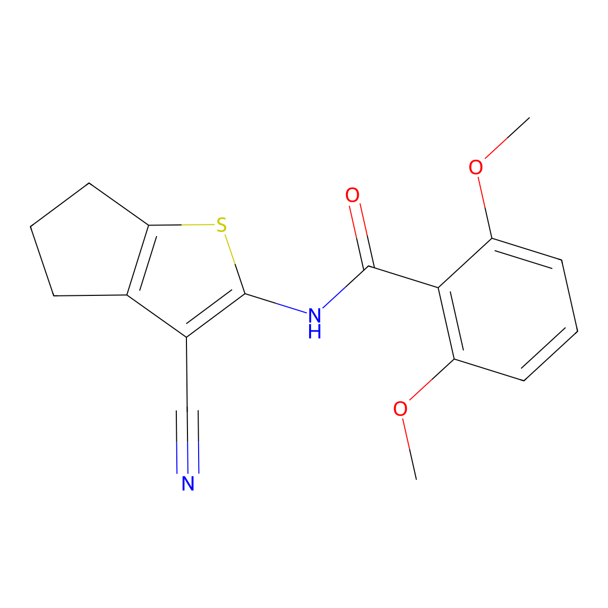 N-(3-cyano-5,6-dihydro-4H-cyclopenta[b]thiophen-2-yl)-2,6-dimethoxybenzamide molecular structure, CAS 447449-96-9
