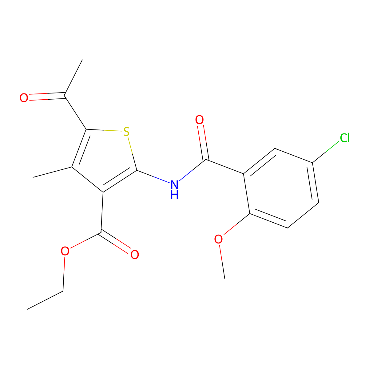 Ethyl 5-acetyl-2-[(5-chloro-2-methoxybenzoyl)amino]-4-methylthiophene-3-carboxylate molecular structure, CAS 447450-07-9