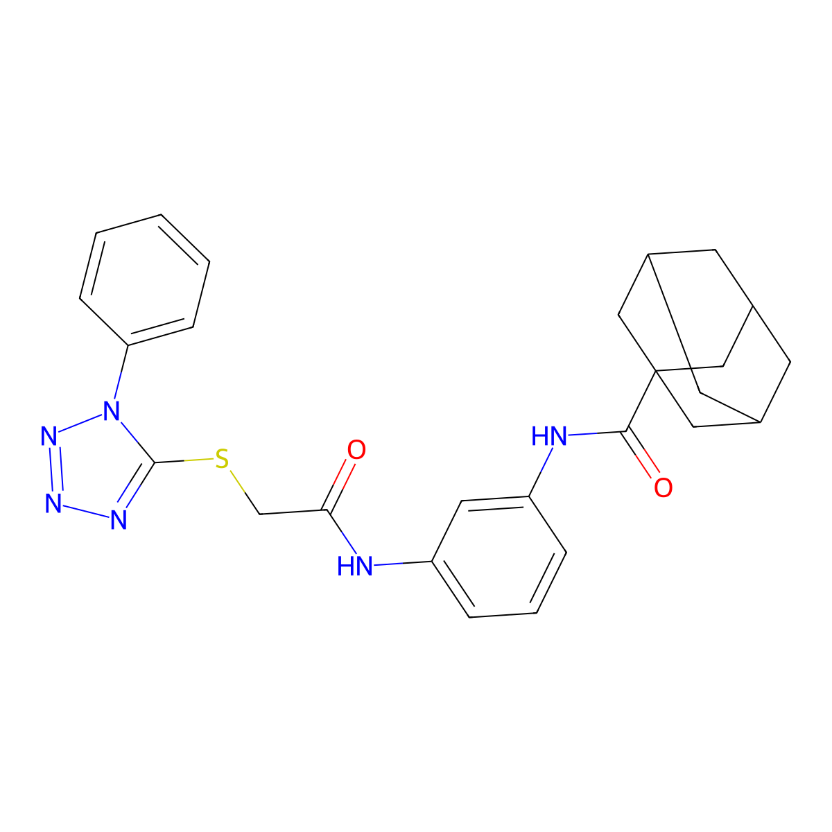 N-[3-[[2-(1-phenyltetrazol-5-yl)sulfanylacetyl]amino]phenyl]adamantane-1-carboxamide molecular structure, CAS 447454-72-0
