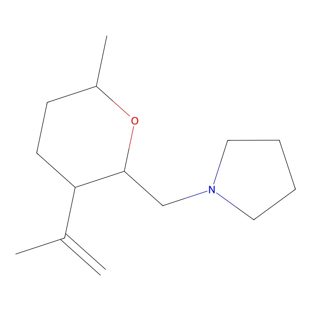 1-[(6-Methyl-3-prop-1-en-2-yloxan-2-yl)methyl]pyrrolidine molecular structure, CAS 447458-00-6