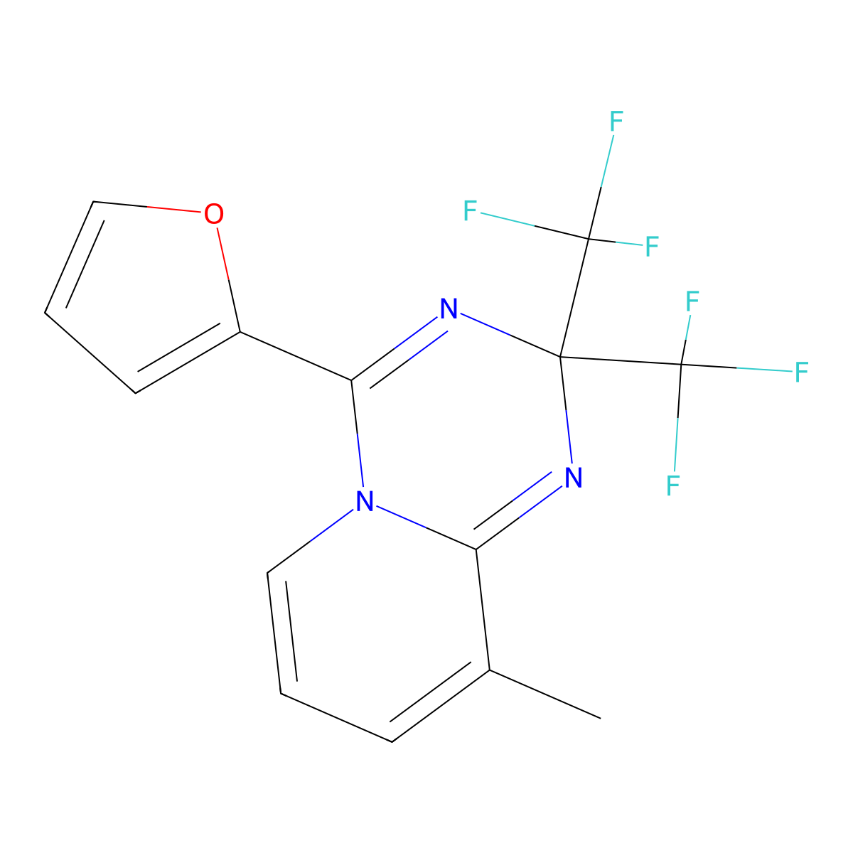 4-(Furan-2-yl)-9-methyl-2,2-bis(trifluoromethyl)pyrido[1,2-a][1,3,5]triazine molecular structure, CAS 448190-47-4