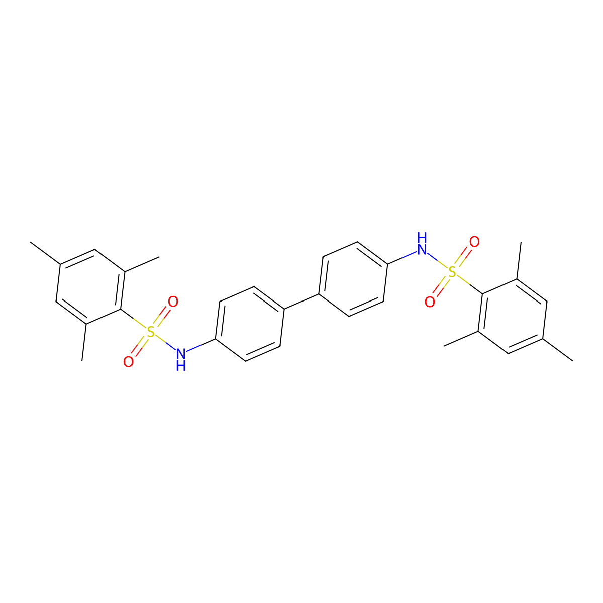 2,4,6-trimethyl-N-[4-[4-[(2,4,6-trimethylphenyl)sulfonylamino]phenyl]phenyl]benzenesulfonamide molecular structure, CAS 448195-39-9