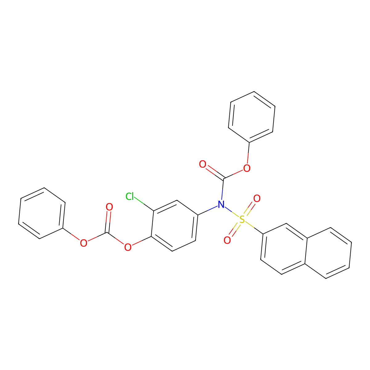 Phenyl (3-chloro-4-((phenoxycarbonyl)oxy)phenyl)(naphthalen-2-ylsulfonyl)carbamate molecular structure, CAS 448197-15-7