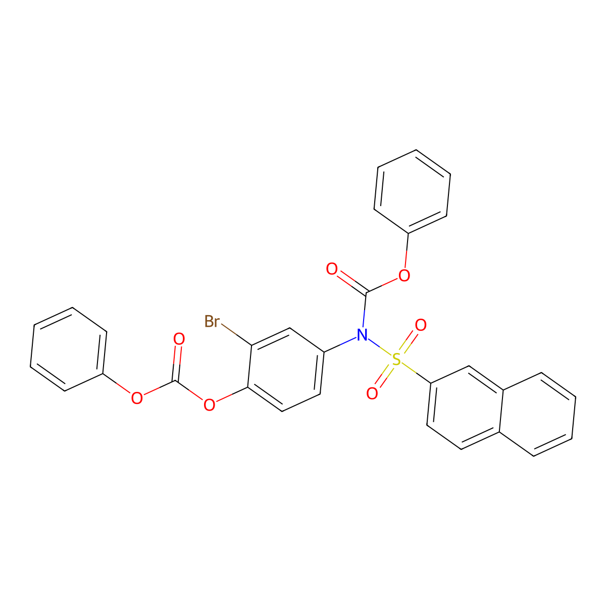 Phenyl (3-bromo-4-((phenoxycarbonyl)oxy)phenyl)(naphthalen-2-ylsulfonyl)carbamate molecular structure, CAS 448197-16-8