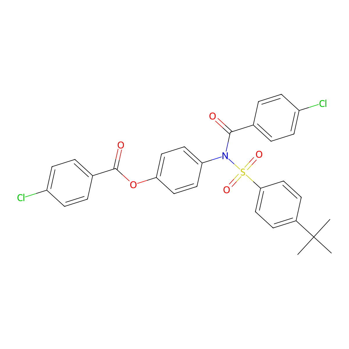 4-(N-((4-(tert-butyl)phenyl)sulfonyl)-4-chlorobenzamido)phenyl 4-chlorobenzoate molecular structure, CAS 448197-35-1