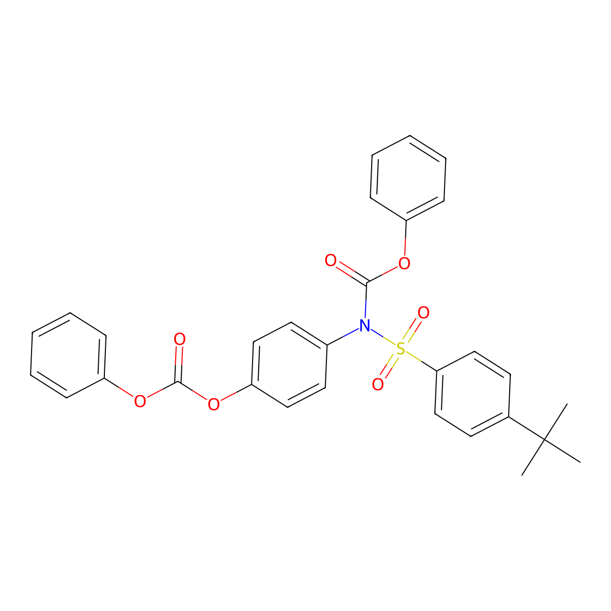 Phenyl (4-(tert-butyl)phenyl)sulfonyl(4-((phenoxycarbonyl)oxy)phenyl)carbamate molecular structure, CAS 448197-44-2