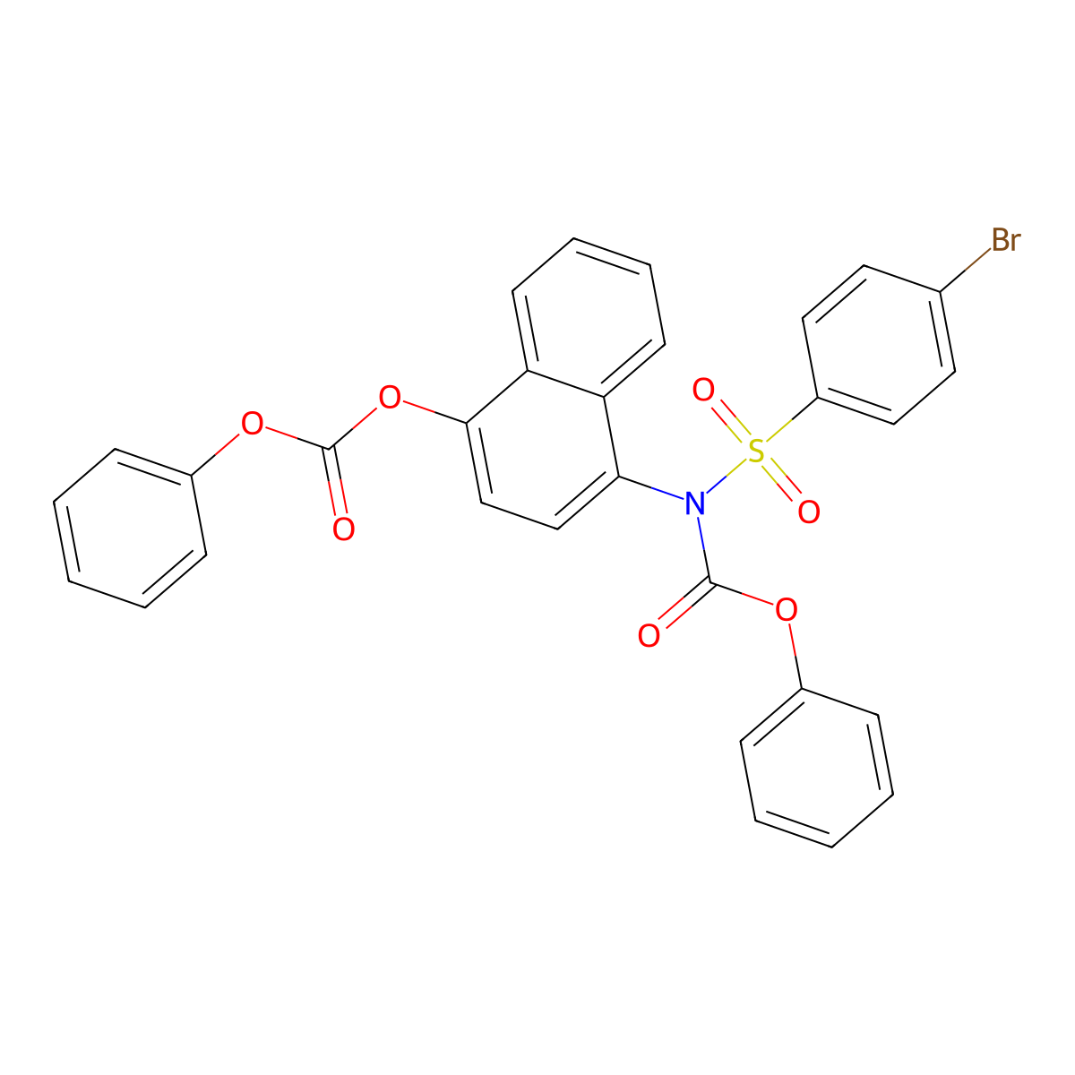 Phenyl (4-bromophenyl)sulfonyl(4-((phenoxycarbonyl)oxy)naphthalen-1-yl)carbamate molecular structure, CAS 448199-56-2