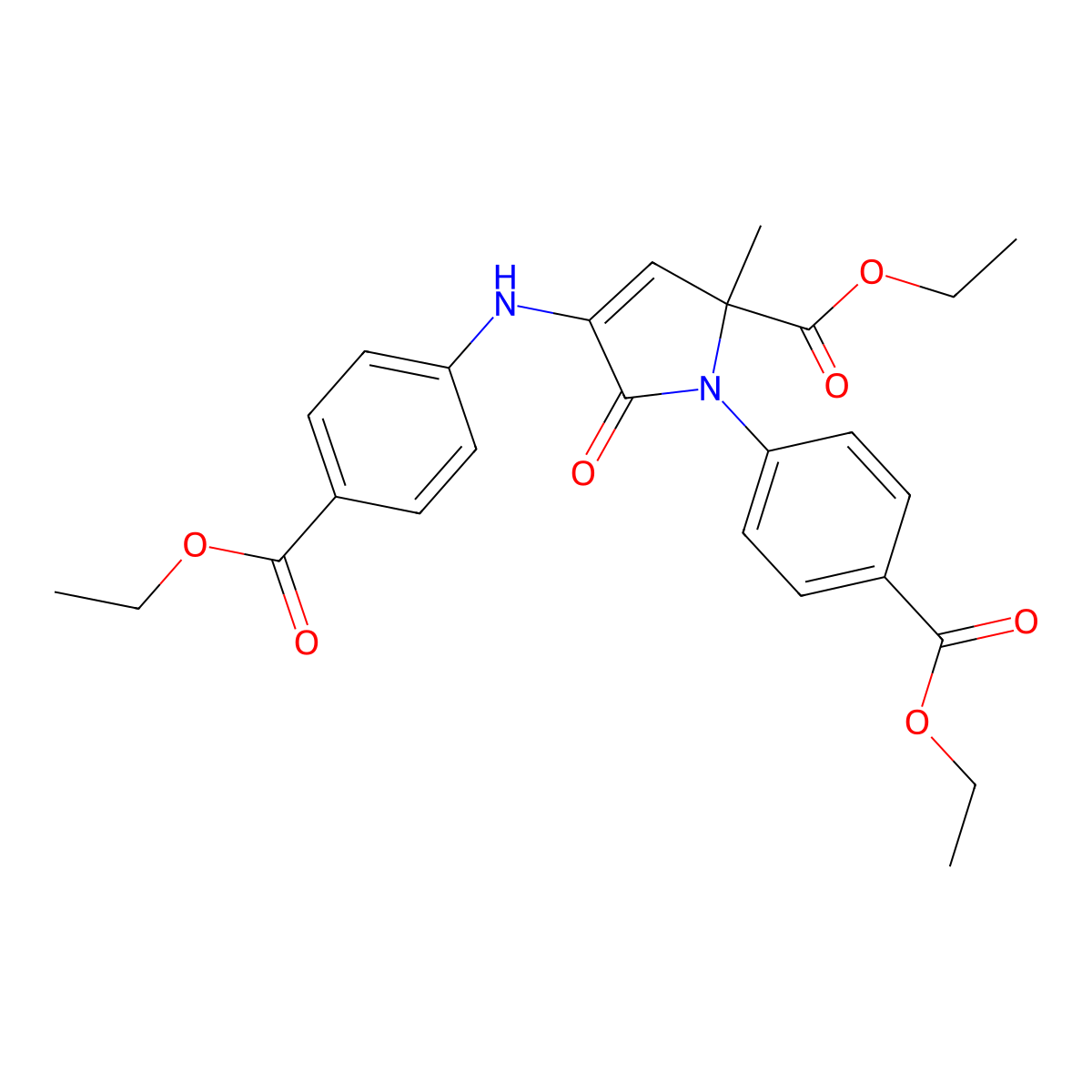 ethyl 1-[4-(ethoxycarbonyl)phenyl]-4-{[4-(ethoxycarbonyl)phenyl]amino}-2-methyl-5-oxo-2,5-dihydro-1H-pyrrole-2-carboxylate molecular structure, CAS 448207-29-2
