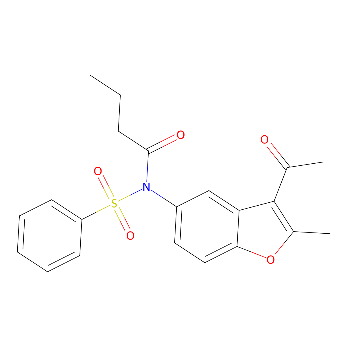 N-(3-acetyl-2-methyl-1-benzofuran-5-yl)-N-(benzenesulfonyl)butanamide molecular structure, CAS 448208-21-7