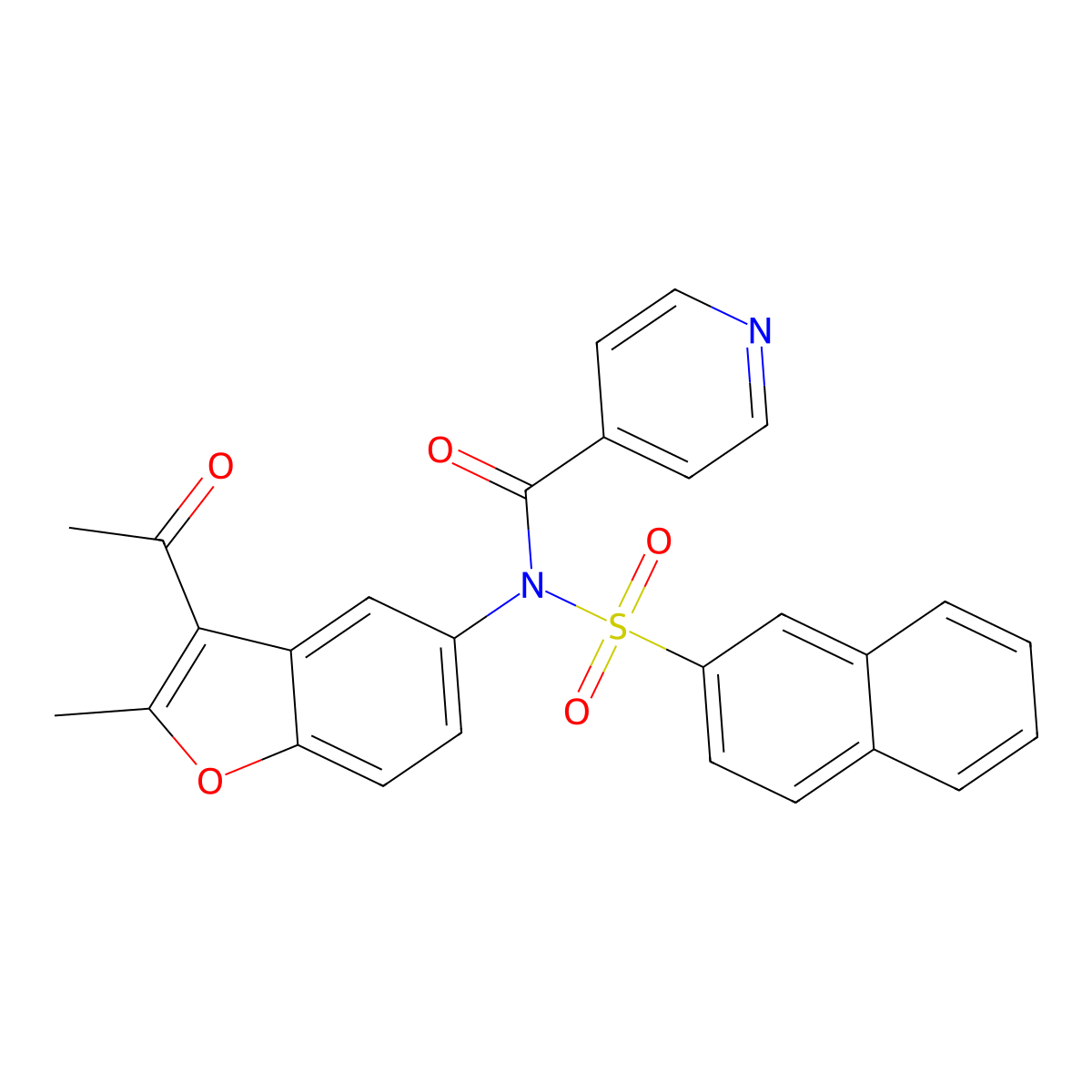 N-(3-acetyl-2-methyl-1-benzofuran-5-yl)-N-isonicotinoyl-2-naphthalenesulfonamide molecular structure, CAS 448208-29-5