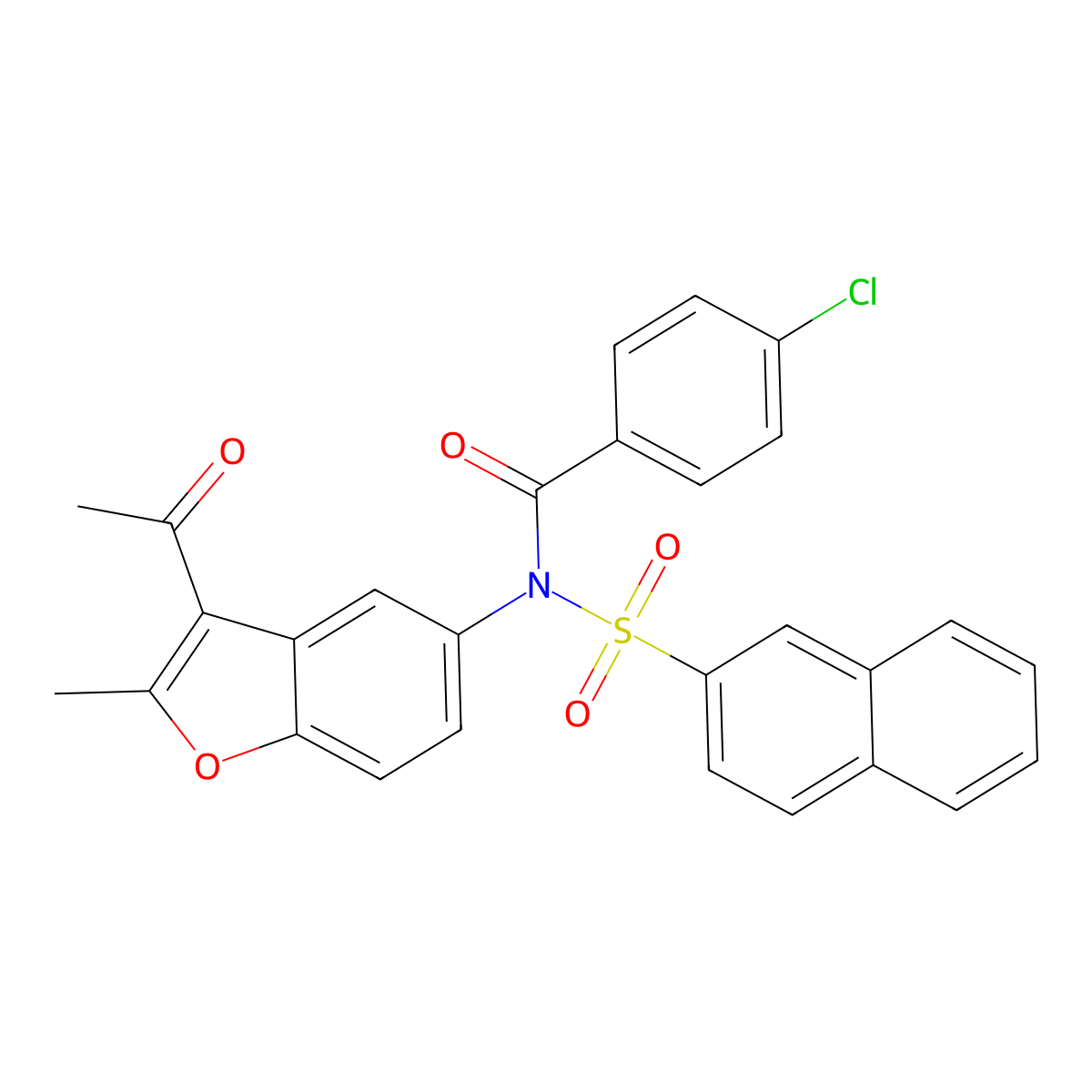 N-(3-acetyl-2-methylbenzofuran-5-yl)-4-chloro-N-(naphthalen-2-ylsulfonyl)benzamide molecular structure, CAS 448208-35-3