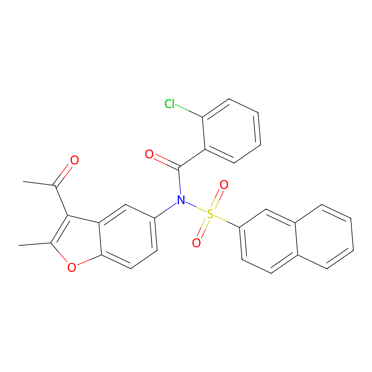 N-(3-acetyl-2-methylbenzofuran-5-yl)-2-chloro-N-(naphthalen-2-ylsulfonyl)benzamide molecular structure, CAS 448208-36-4