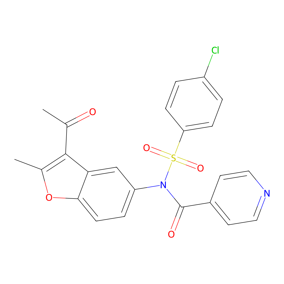 N-(3-acetyl-2-methyl-1-benzofuran-5-yl)-N-(4-chlorophenyl)sulfonylpyridine-4-carboxamide molecular structure, CAS 448208-40-0