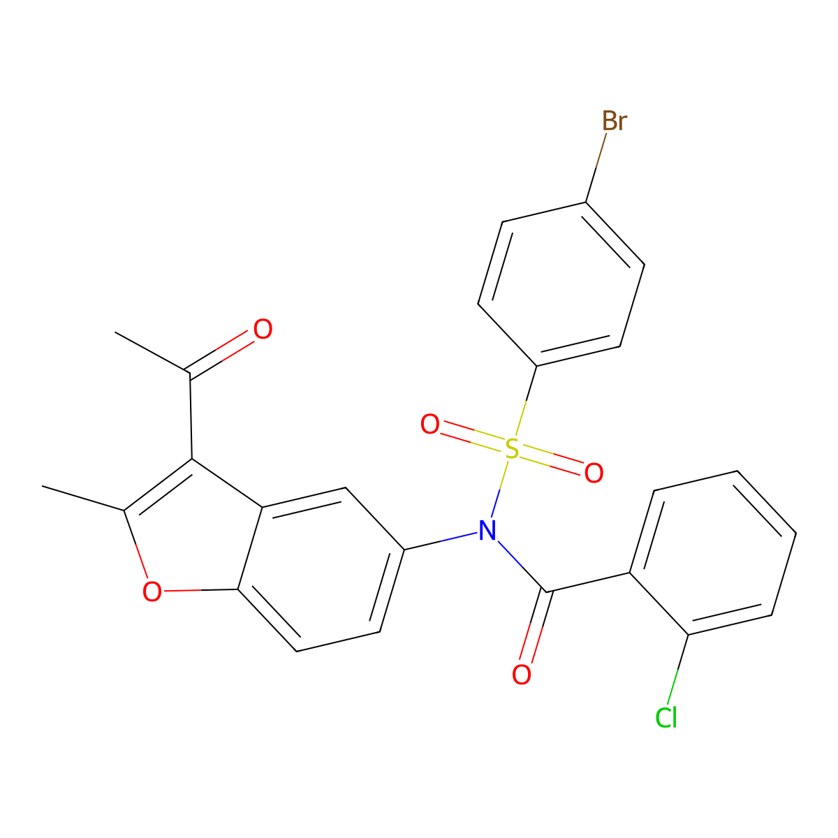 N-(3-acetyl-2-methylbenzofuran-5-yl)-N-((4-bromophenyl)sulfonyl)-2-chlorobenzamide molecular structure, CAS 448208-55-7