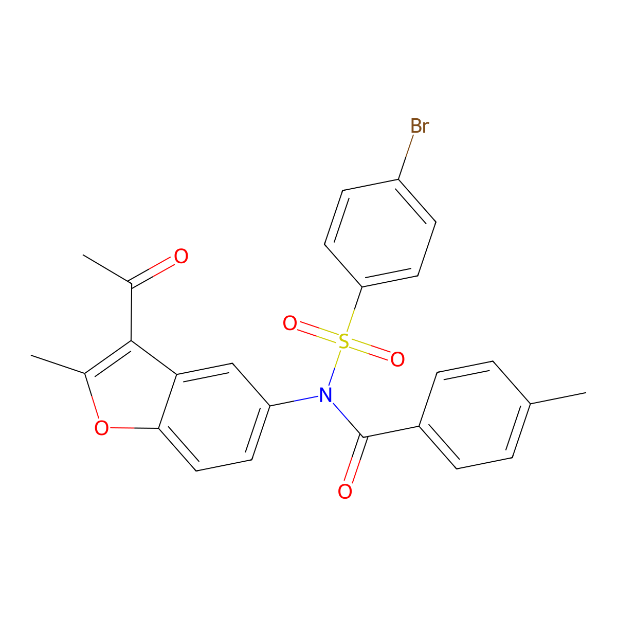 N-(3-acetyl-2-methylbenzofuran-5-yl)-N-((4-bromophenyl)sulfonyl)-4-methylbenzamide molecular structure, CAS 448208-58-0