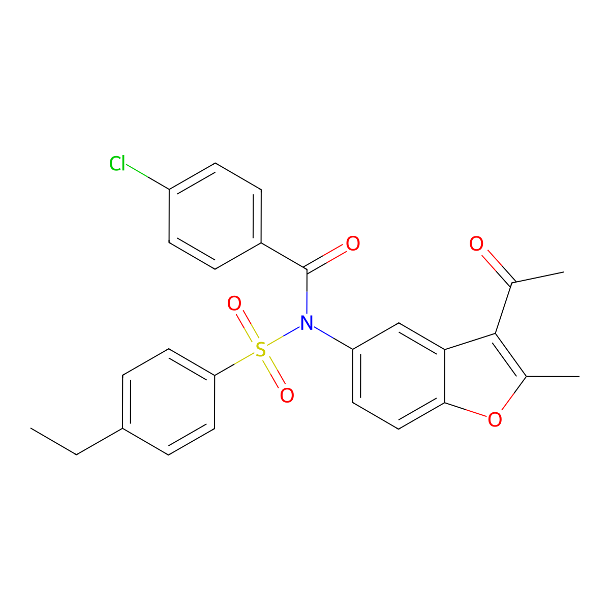 N-(3-acetyl-2-methyl-1-benzofuran-5-yl)-4-chloro-N-(4-ethylphenyl)sulfonylbenzamide molecular structure, CAS 448208-69-3