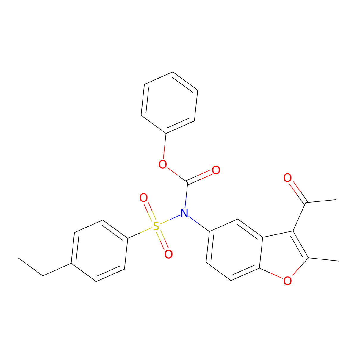 Phenyl (3-acetyl-2-methylbenzofuran-5-yl)((4-ethylphenyl)sulfonyl)carbamate molecular structure, CAS 448208-71-7