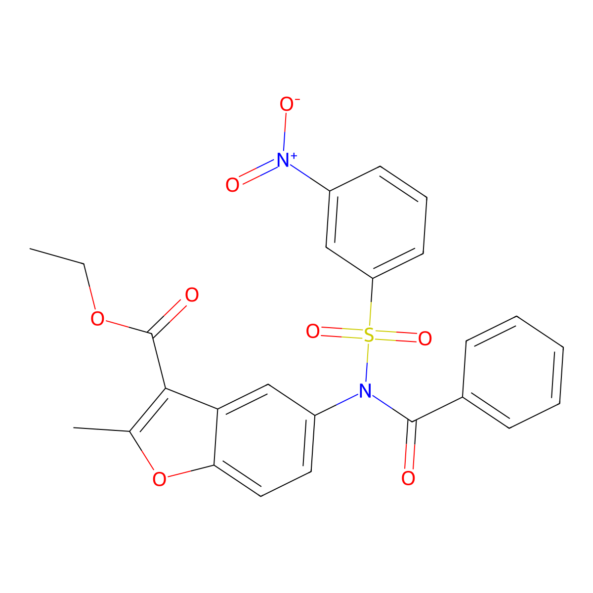 Ethyl 2-methyl-5-[N-(3-nitrobenzenesulfonyl)benzamido]-1-benzofuran-3-carboxylate molecular structure, CAS 448209-91-4