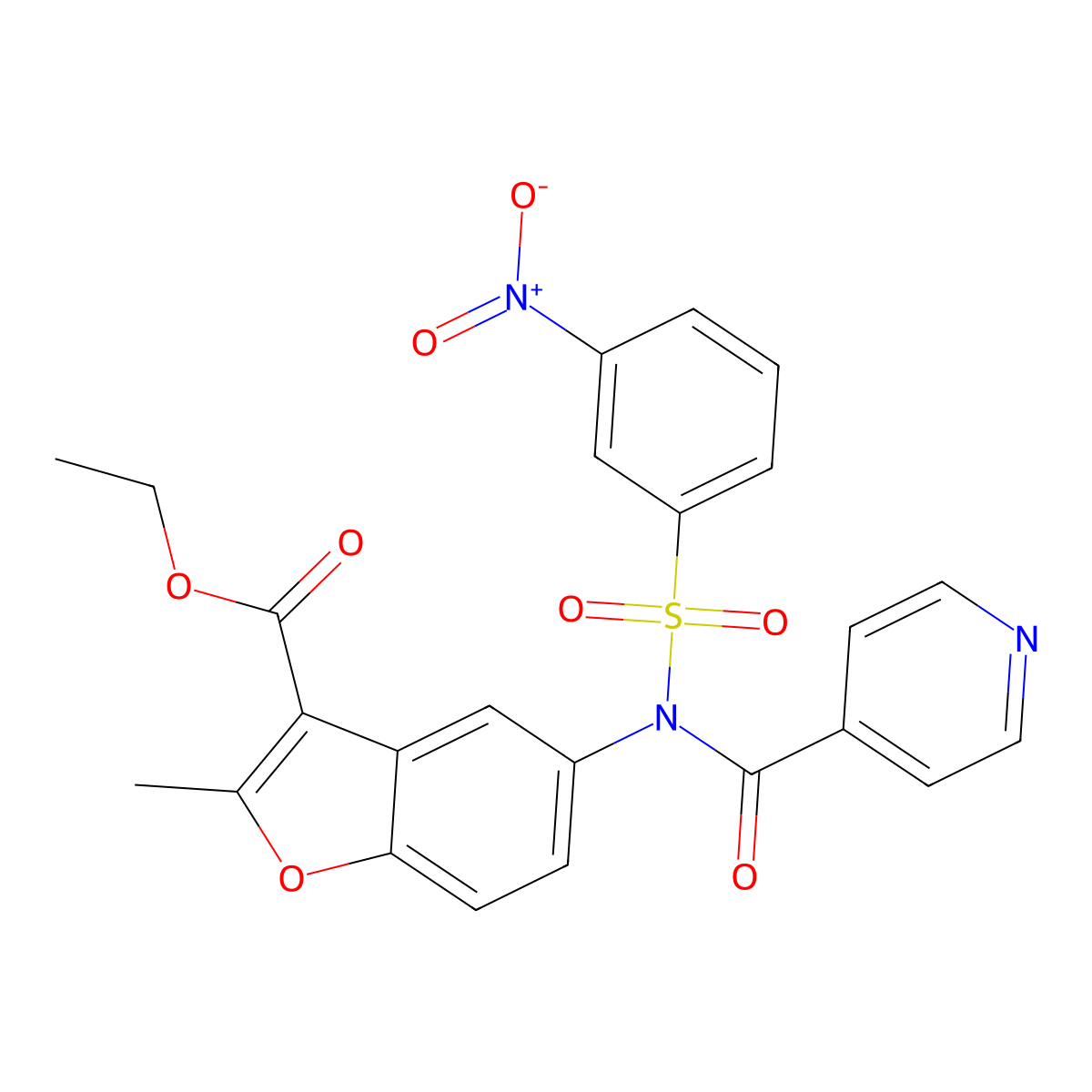 ethyl 2-methyl-5-(N-((3-nitrophenyl)sulfonyl)isonicotinamido)benzofuran-3-carboxylate molecular structure, CAS 448209-92-5