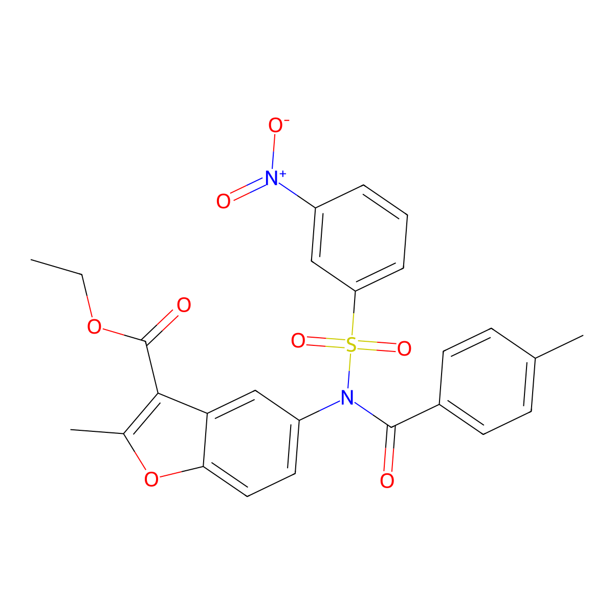 Ethyl 2-methyl-5-[N-(3-nitrobenzenesulfonyl)4-methylbenzamido]-1-benzofuran-3-carboxylate molecular structure, CAS 448209-95-8