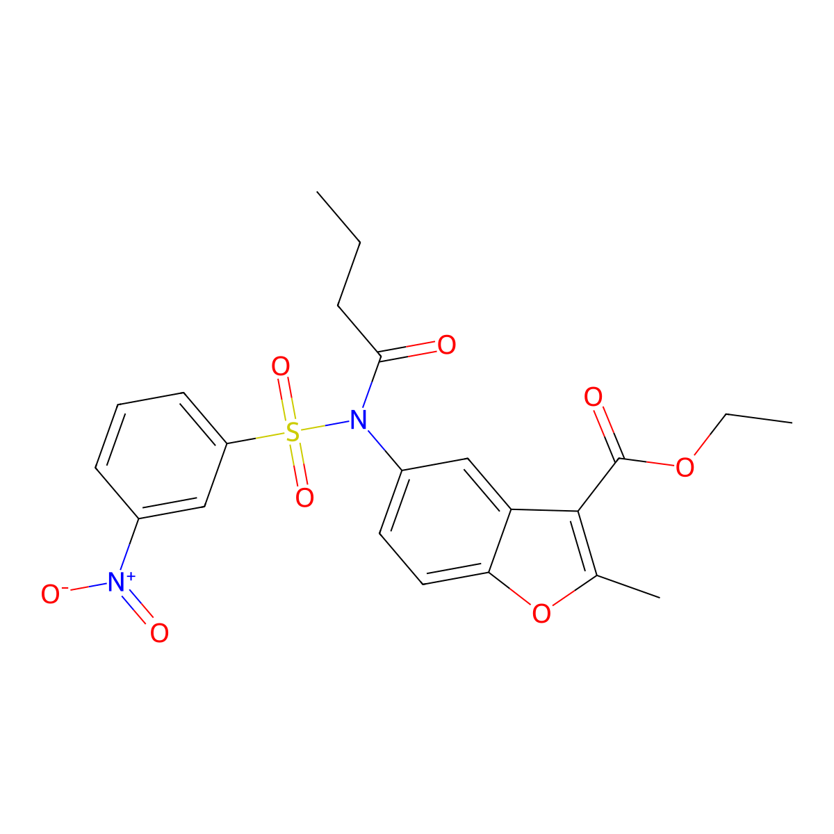 Ethyl 2-methyl-5-[N-(3-nitrobenzenesulfonyl)butanamido]-1-benzofuran-3-carboxylate molecular structure, CAS 448210-00-2