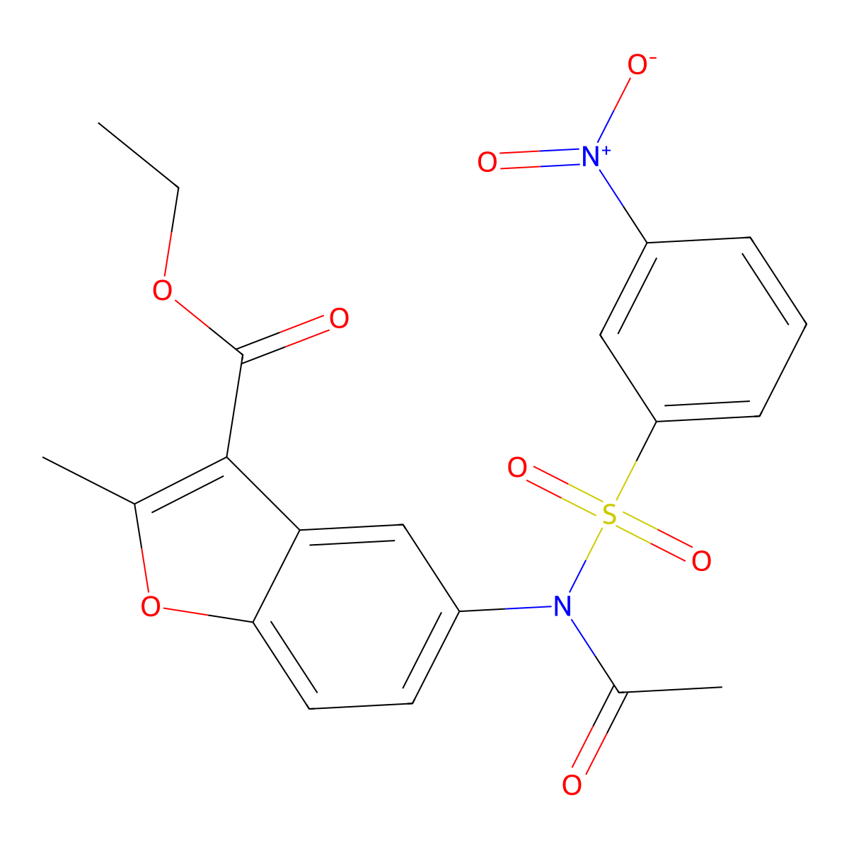 ethyl 2-methyl-5-(N-((3-nitrophenyl)sulfonyl)acetamido)benzofuran-3-carboxylate molecular structure, CAS 448210-01-3