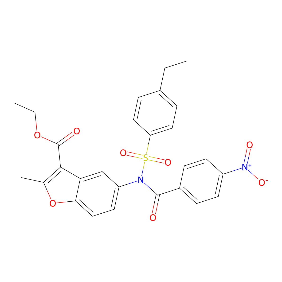 ethyl 5-(N-((4-ethylphenyl)sulfonyl)-4-nitrobenzamido)-2-methylbenzofuran-3-carboxylate molecular structure, CAS 448210-04-6
